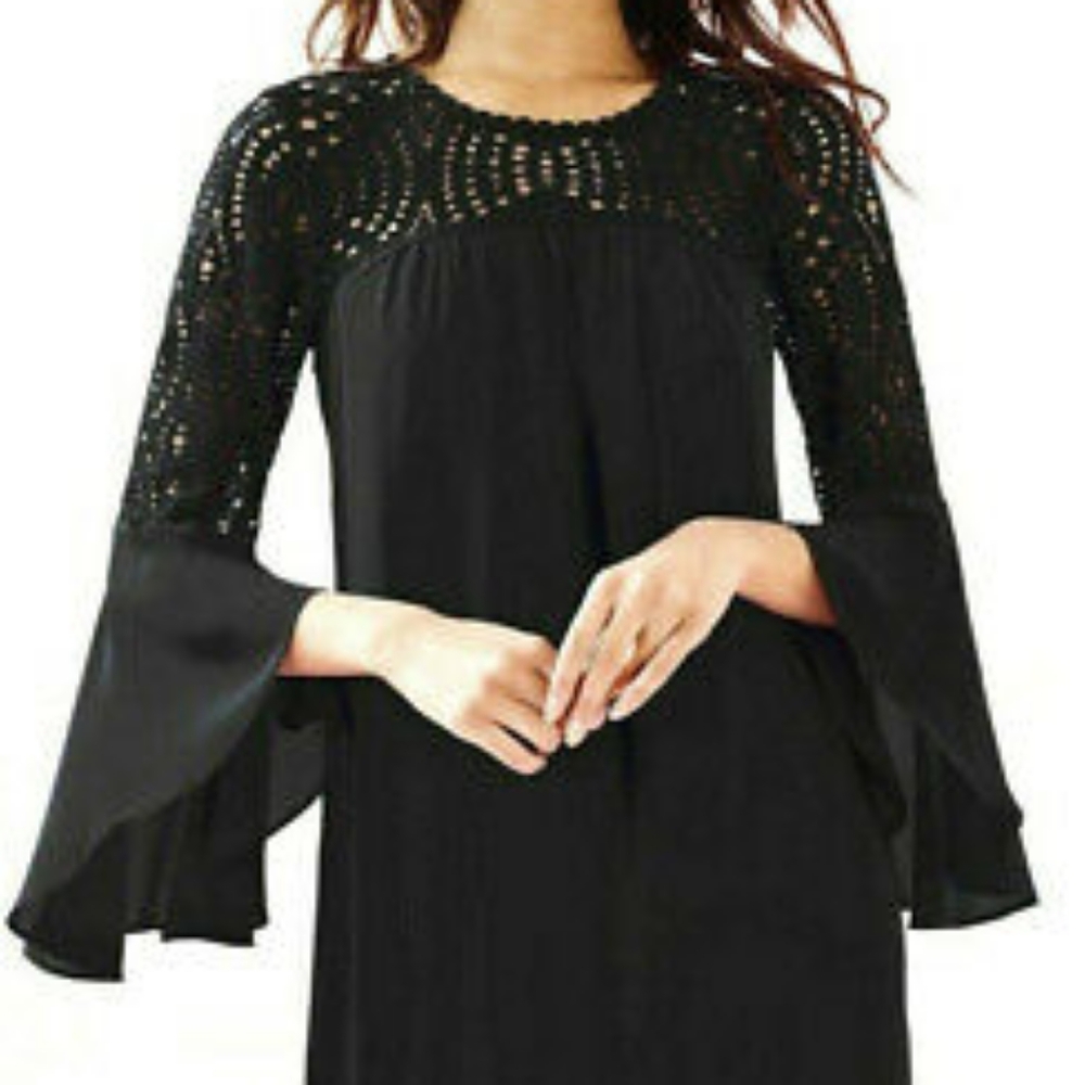 NWT Lilly Pilitzer Black Lace Bell Slv Amenna Dress Size 00